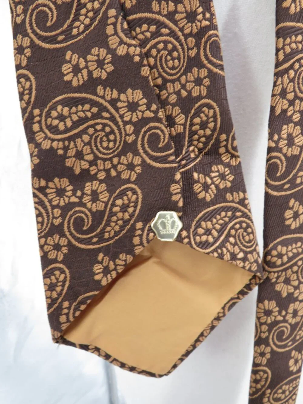 Vintage Smoothie Button Down Necktie Brown Gold Paisley Pattern Men OS Tie Retro
